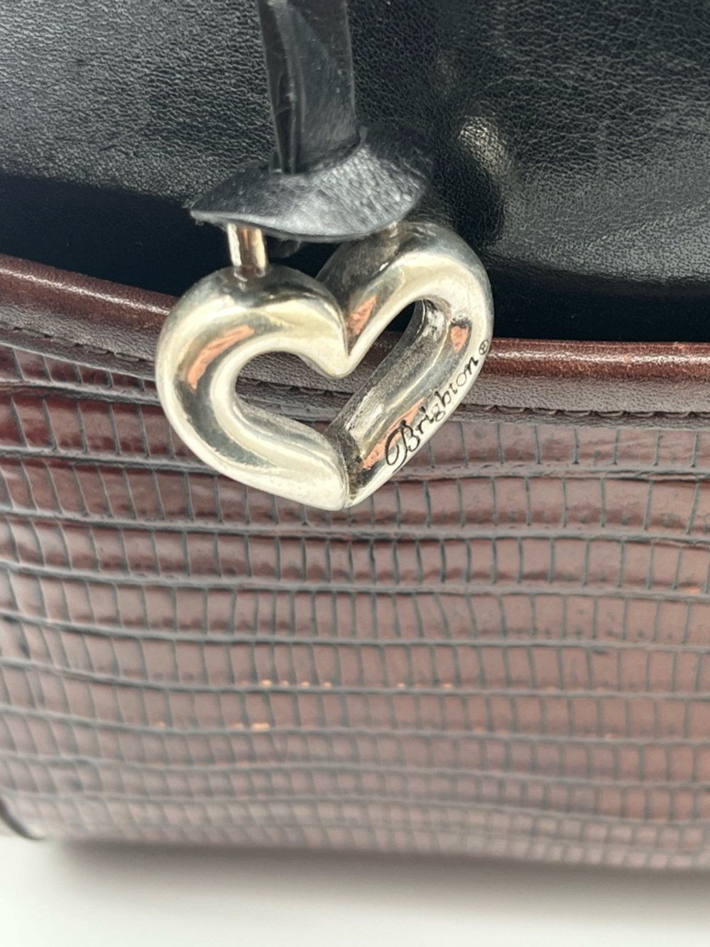 Brighton Vintage Brown Black Croc-Embossed Crossbody Bag Small Saddle Leather - Picture 6 of 8